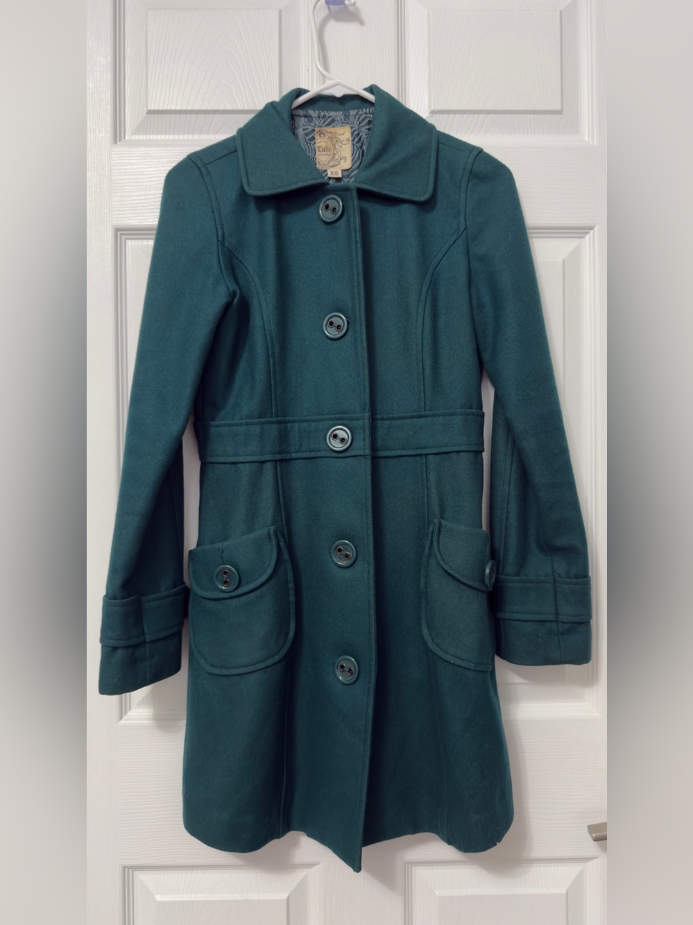 Tulle Teal Button-Front Trench Coat